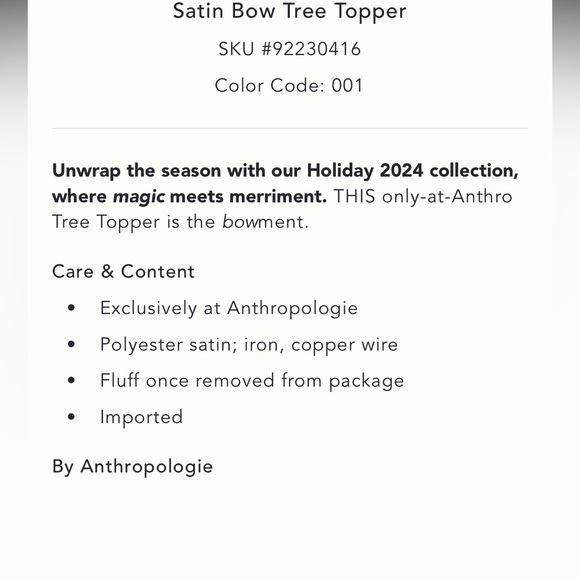 Gold Anthropologie Satin Bow Tree Topper - Picture 7 of 14